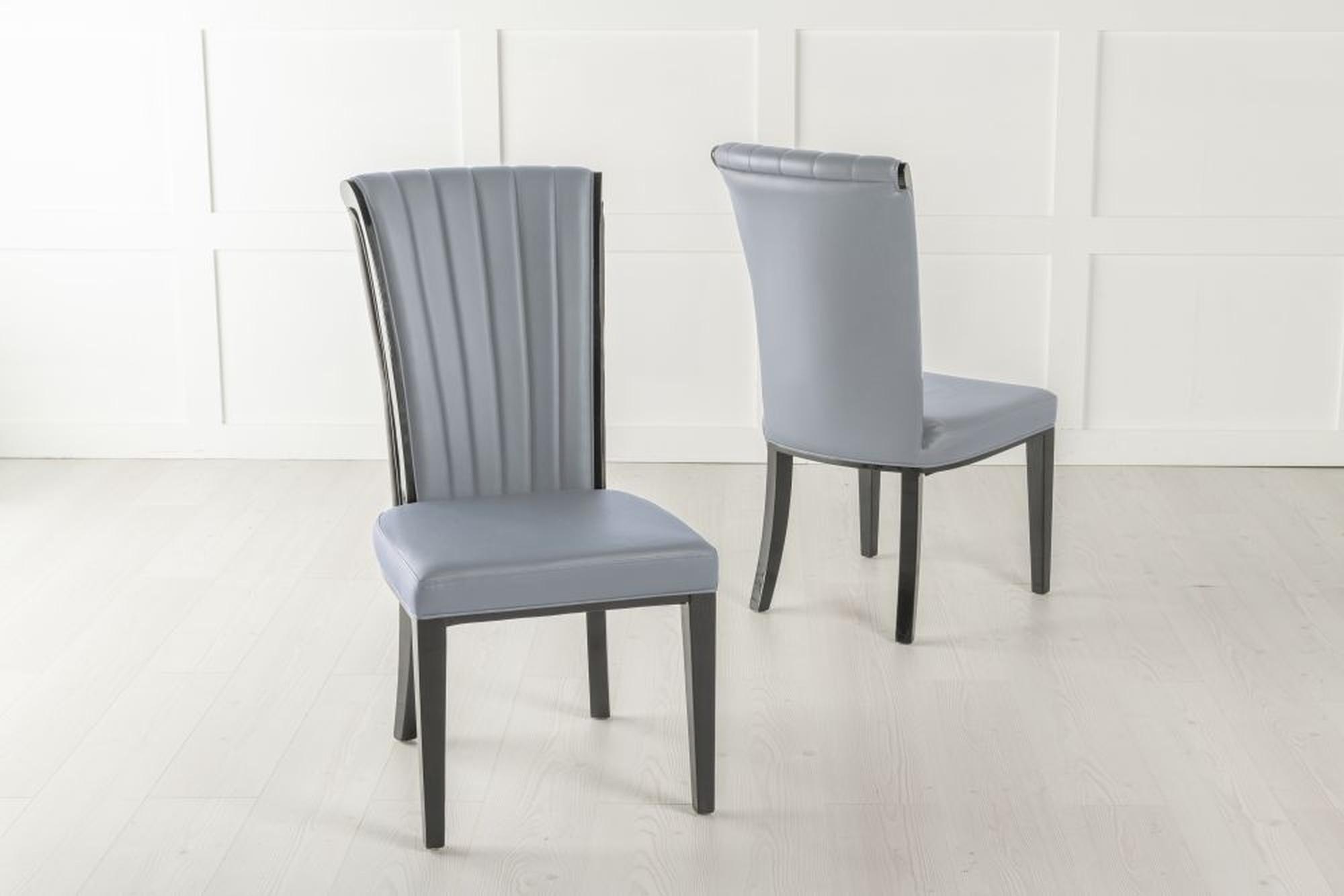 Product photograph of Cadiz Grey Leather Large High Back Dining Chair With Black Legs from Choice Furniture Superstore.