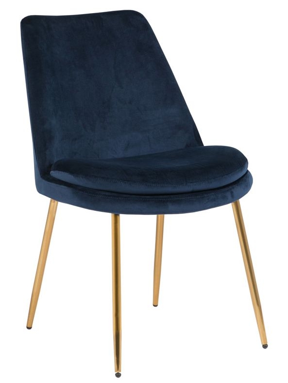 Product photograph of Vida Living Krista Dark Navy Gold Leg Velvet Fabric Dining Chair Sold In Pairs from Choice Furniture Superstore.