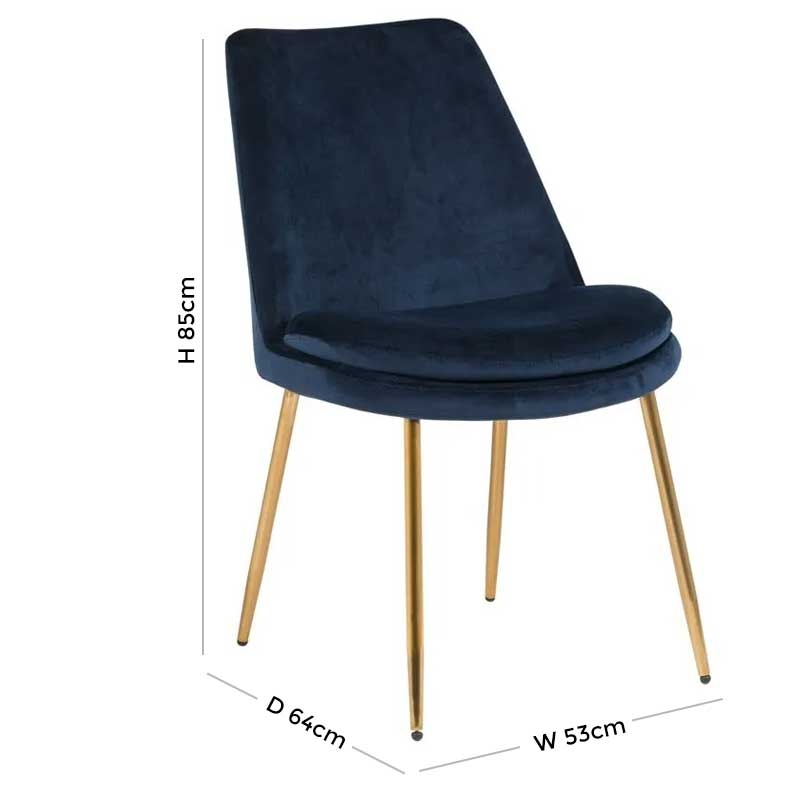 Product photograph of Vida Living Krista Dark Navy Gold Leg Velvet Fabric Dining Chair Sold In Pairs from Choice Furniture Superstore.