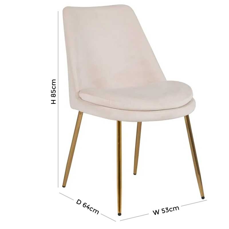 Product photograph of Vida Living Krista Sand Gold Leg Velvet Fabric Dining Chair Sold In Pairs from Choice Furniture Superstore.