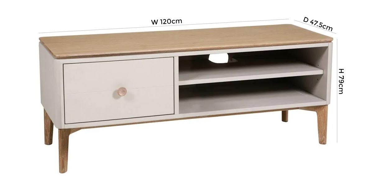 Product photograph of Vida Living Marlow Cashmere Oak Medium Tv Unit 120cm L With Storage For Television Upto 55inch To 59inch Plasma from Choice Furniture Superstore.