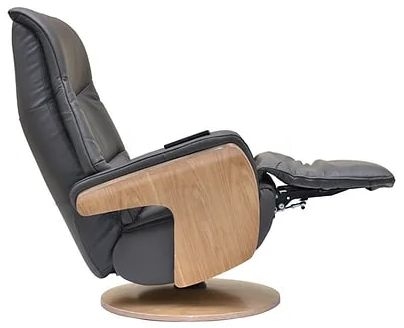 Product photograph of Gfa Lowa Battery Operated Swivel Recliner Chair - Charcoal Leather Match from Choice Furniture Superstore.