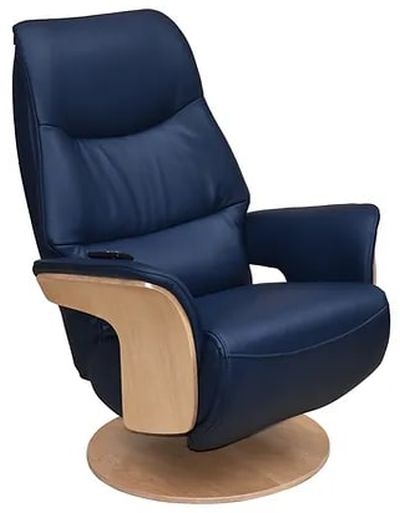 Product photograph of Gfa Lowa Battery Operated Swivel Recliner Chair - Navy Leather Match from Choice Furniture Superstore.
