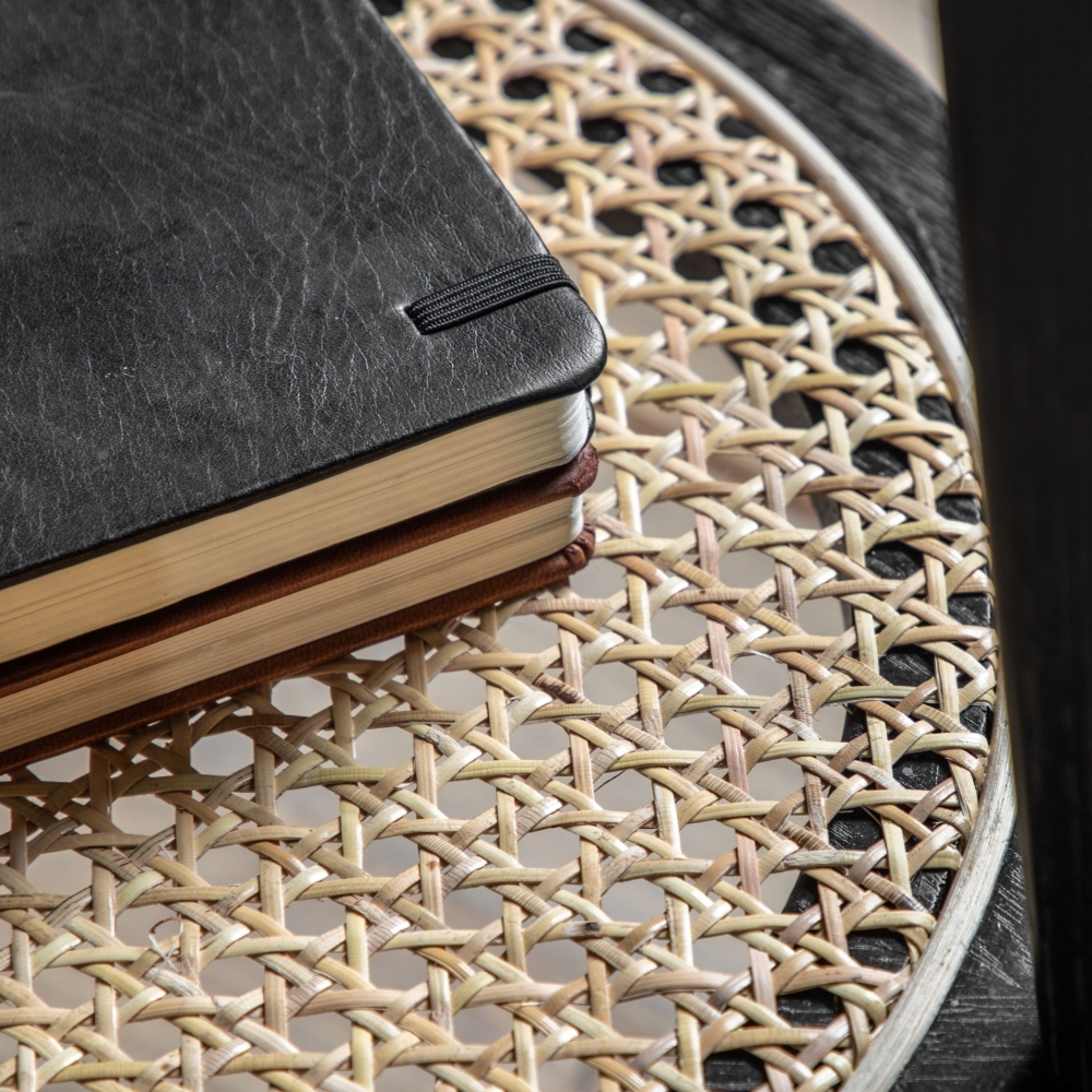 Product photograph of Skylar Black Rattan Round Bedside Table from Choice Furniture Superstore.