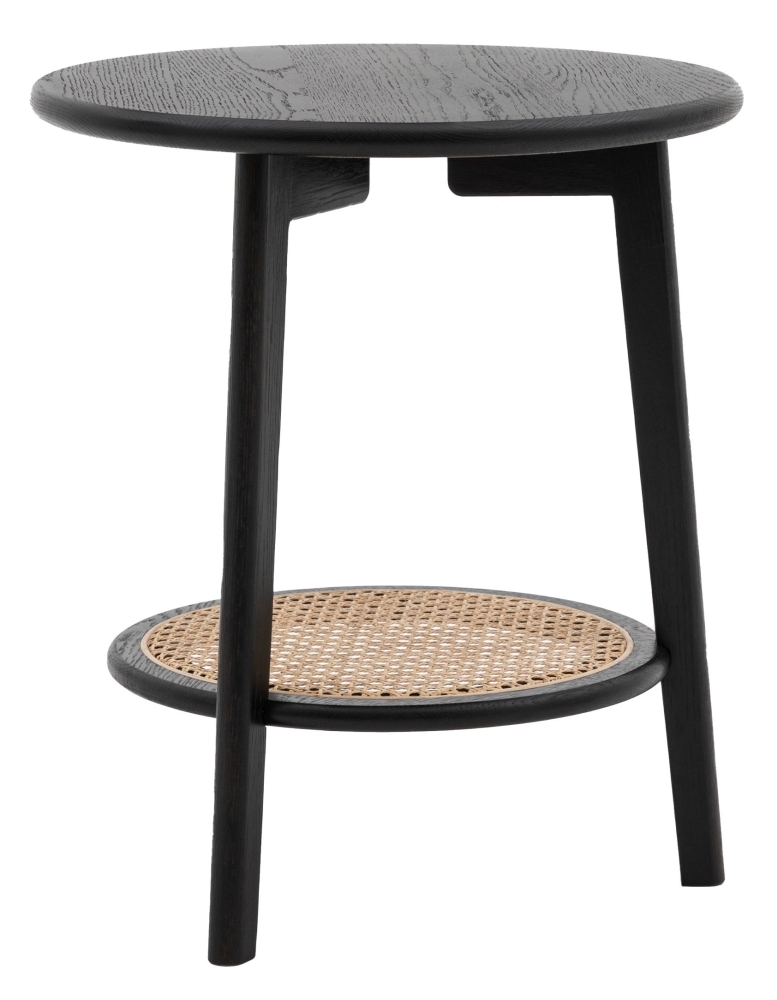 Product photograph of Skylar Black Rattan Round Bedside Table from Choice Furniture Superstore.