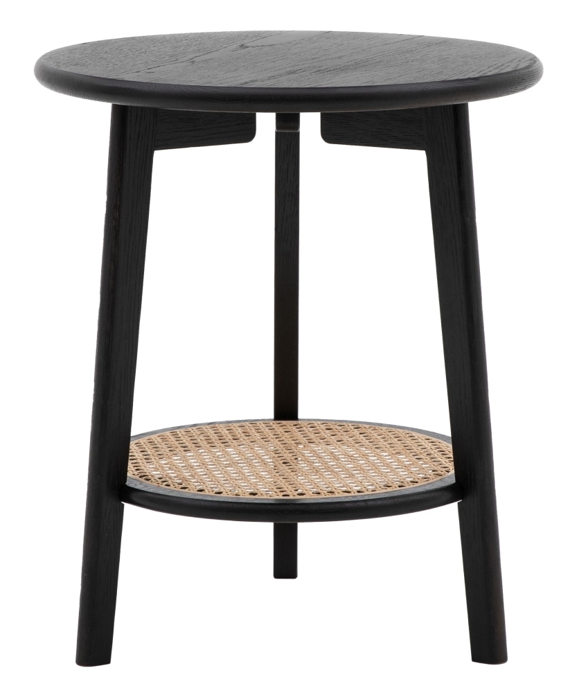 Product photograph of Skylar Black Rattan Round Bedside Table from Choice Furniture Superstore.