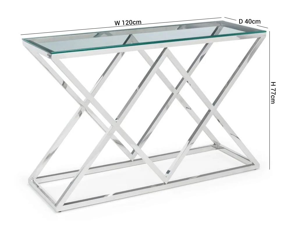 Product photograph of Biarritz Steel And Glass Console Table from Choice Furniture Superstore.