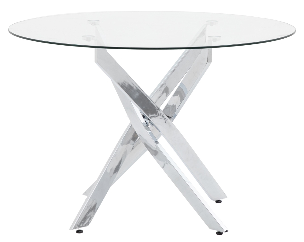 Product photograph of Ramsey 110cm Clear Glass And Chrome Round Dining Table from Choice Furniture Superstore.