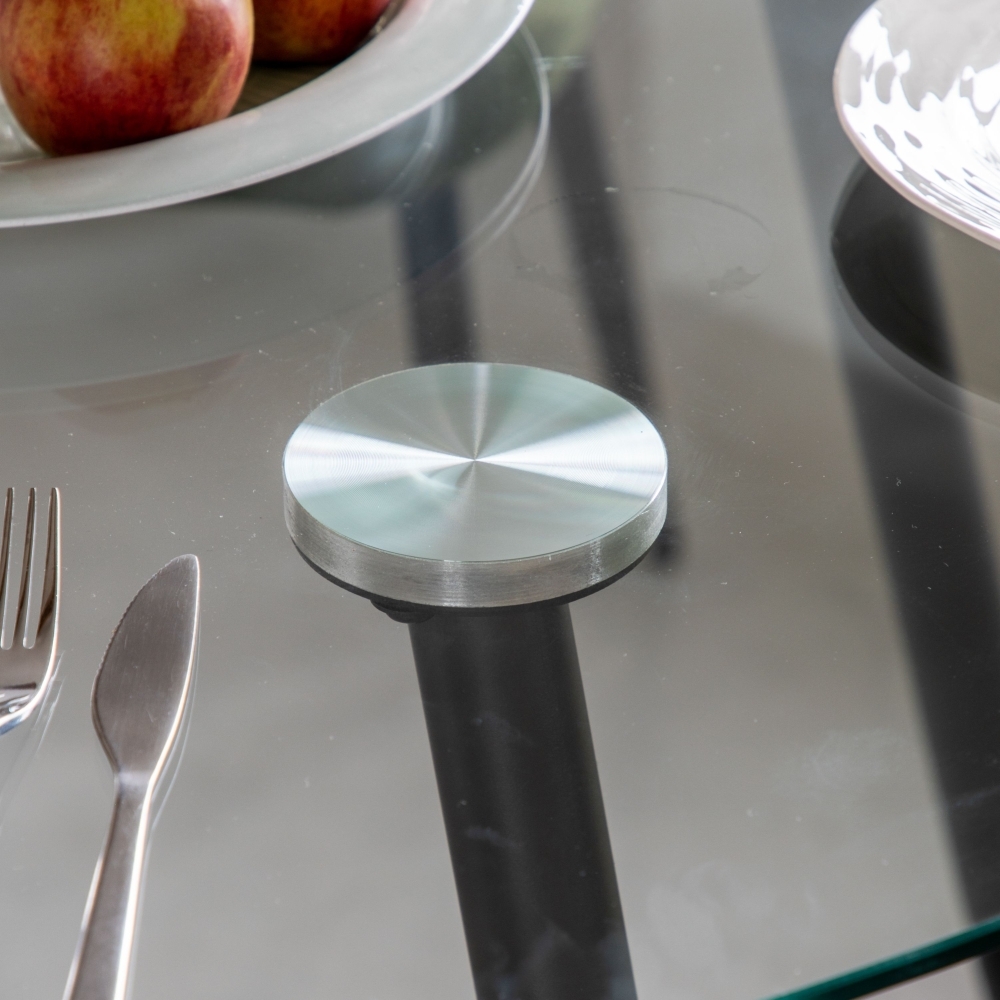 Product photograph of Mack 110cm Clear Glass Round Dining Table from Choice Furniture Superstore.