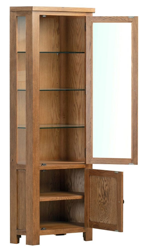 Product photograph of Original Rustic Oak 2 Door Glazed Corner Display Cabinet from Choice Furniture Superstore.