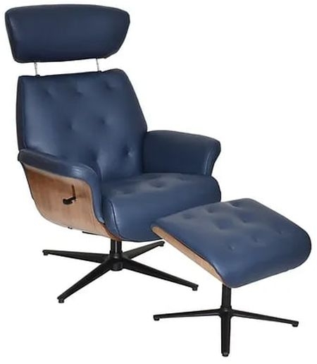 Product photograph of Gfa Nordic Swivel Recliner Chair With Footstool - Navy Leather Match from Choice Furniture Superstore.