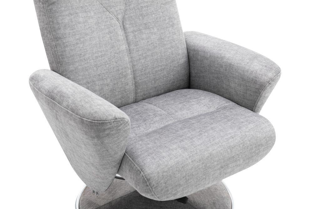 Product photograph of Gfa Paddington Swivel Recliner Chair With Footstool - Silver Fabric from Choice Furniture Superstore.