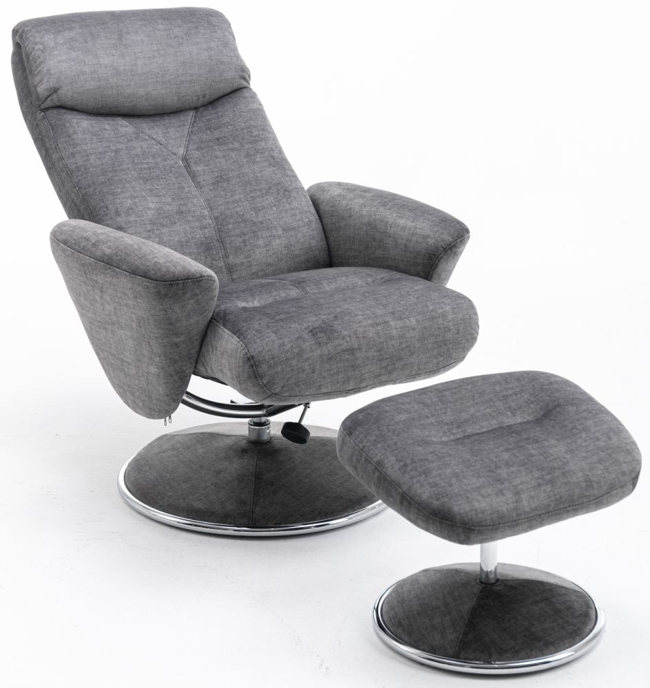 Product photograph of Gfa Paddington Swivel Recliner Chair With Footstool - Graphite Fabric from Choice Furniture Superstore.