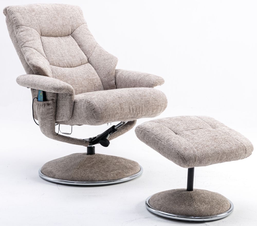 Product photograph of Gfa Riviera Swivel Recliner Chair With Footstool In Beige Fabric from Choice Furniture Superstore.