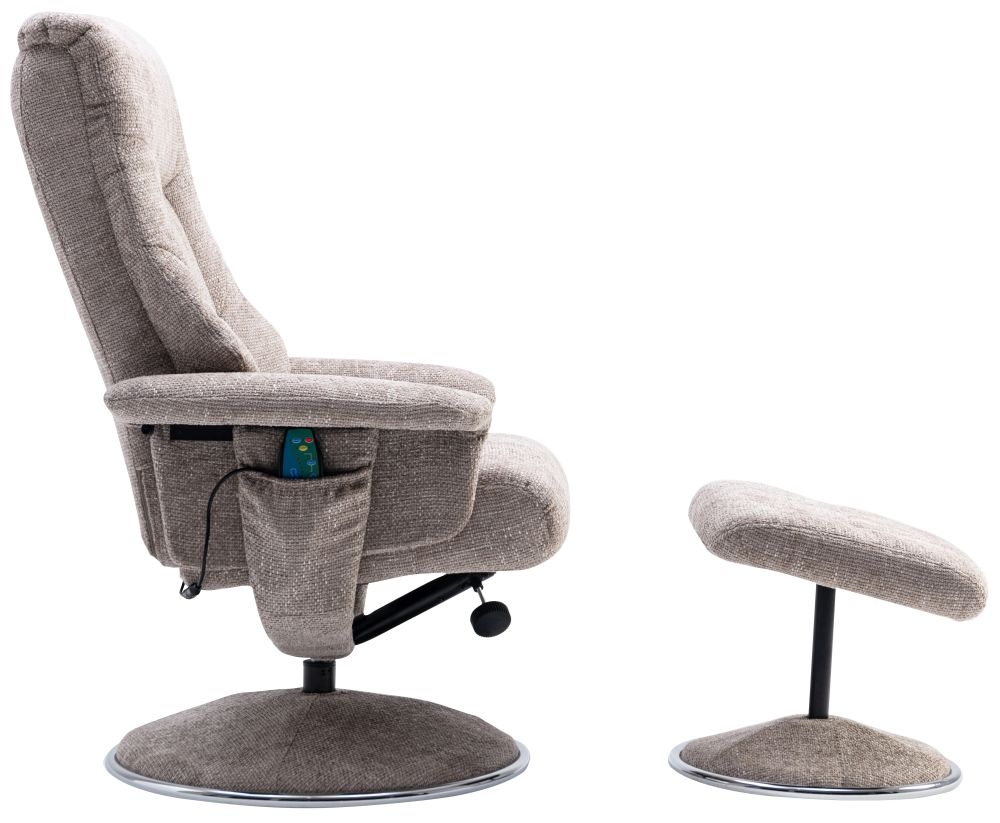 Product photograph of Gfa Riviera Swivel Recliner Chair With Footstool In Beige Fabric from Choice Furniture Superstore.