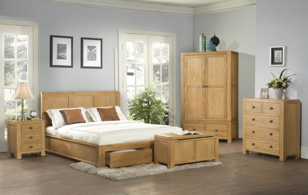 Product photograph of Curve Oak Bed With 2 Storage Drawer from Choice Furniture Superstore.