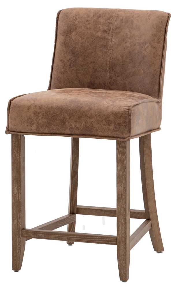 Product photograph of Tarnby Barstool Sold In Pairs - Comes In Brown Leather And Grey Linen Options from Choice Furniture Superstore.