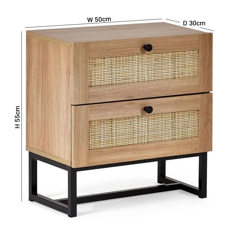 Product photograph of Padstow Rattan 2 Drawer Bedside Cabinet - Comes In Oak And Black Options from Choice Furniture Superstore.
