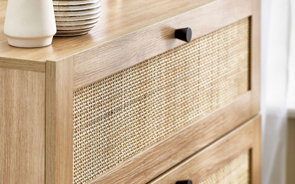 Product photograph of Padstow Rattan 3 Drawer Chest - Comes In Oak And Black Options from Choice Furniture Superstore.