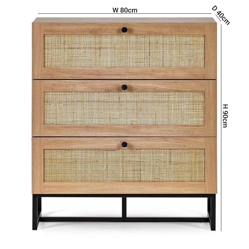 Product photograph of Padstow Rattan 3 Drawer Chest - Comes In Oak And Black Options from Choice Furniture Superstore.