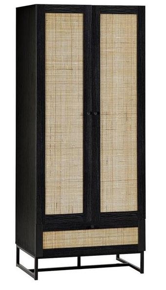 Product photograph of Padstow Black And Rattan 2 Door Combi Wardrobe from Choice Furniture Superstore.