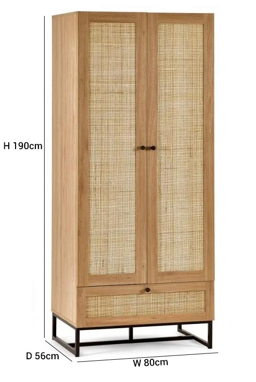 Product photograph of Padstow Rattan 2 Door Wardrobe - Comes In Oak And Black Options from Choice Furniture Superstore.