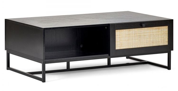 Product photograph of Padstow Black And Rattan 120cm Coffee Table from Choice Furniture Superstore.