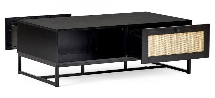 Product photograph of Padstow Black And Rattan 120cm Coffee Table from Choice Furniture Superstore.