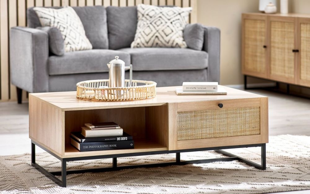 Product photograph of Padstow 2 Drawer Coffee Table - Comes In Oak And Black Options from Choice Furniture Superstore.