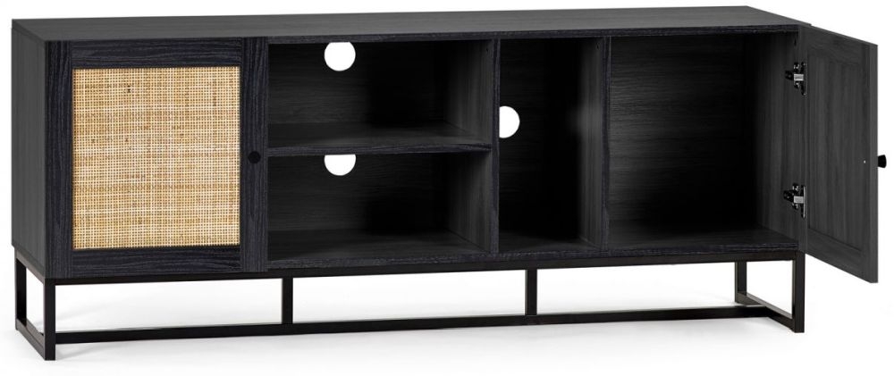 Product photograph of Padstow Black And Rattan Tv Unit - Upto 64inch from Choice Furniture Superstore.