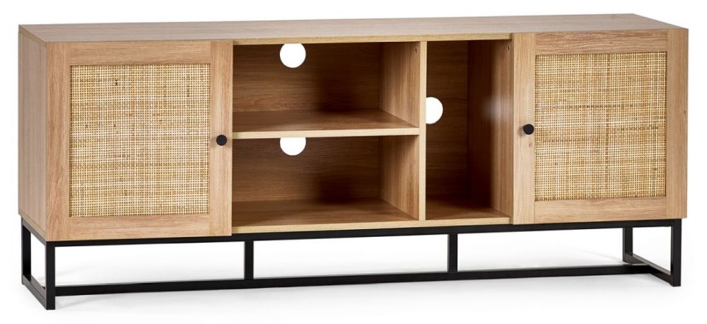 Product photograph of Padstow Rattan Tv Unit - Upto 64inch - Comes In Oak And Black Options from Choice Furniture Superstore.