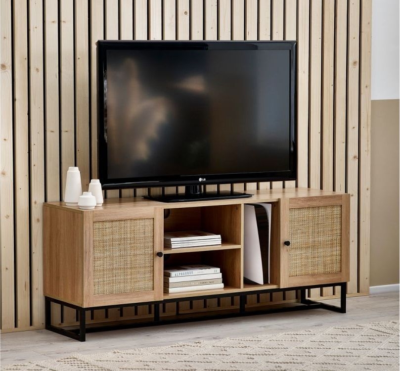 Product photograph of Padstow Rattan Tv Unit - Upto 64inch - Comes In Oak And Black Options from Choice Furniture Superstore.