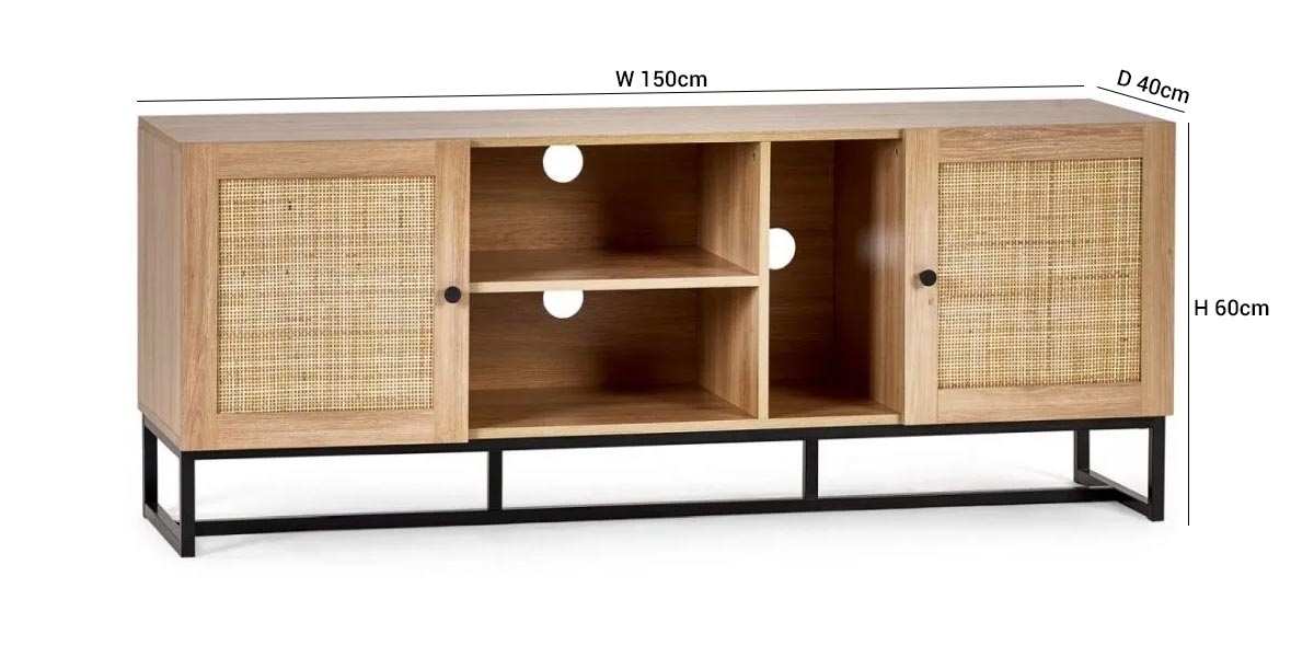Product photograph of Padstow Rattan Tv Unit - Upto 60inch - Comes In Oak And Black Options from Choice Furniture Superstore.