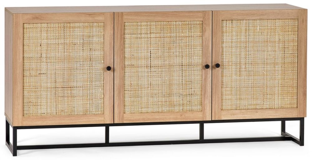 Product photograph of Padstow Rattan 3 Door Sideboard - Comes In Oak And Black Options from Choice Furniture Superstore.