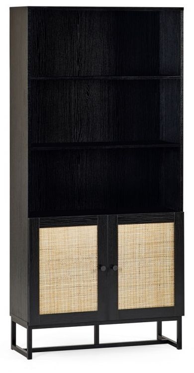 Product photograph of Padstow Black And Rattan Bookcase from Choice Furniture Superstore.