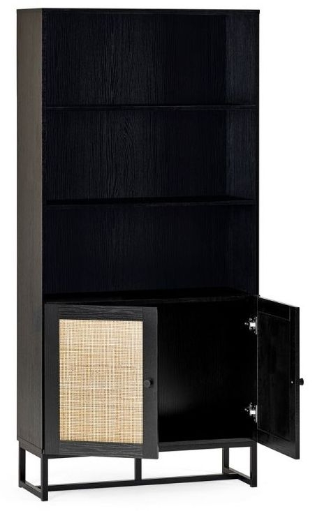 Product photograph of Padstow Black And Rattan Bookcase from Choice Furniture Superstore.