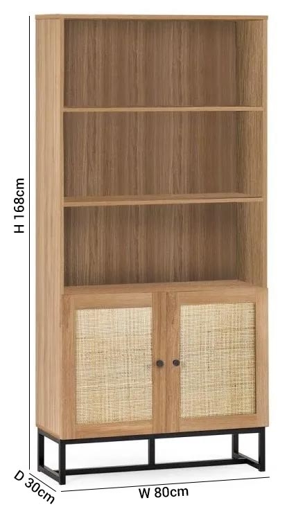 Product photograph of Padstow Rattan Tall Bookcase - Comes In Oak And Black Options from Choice Furniture Superstore.