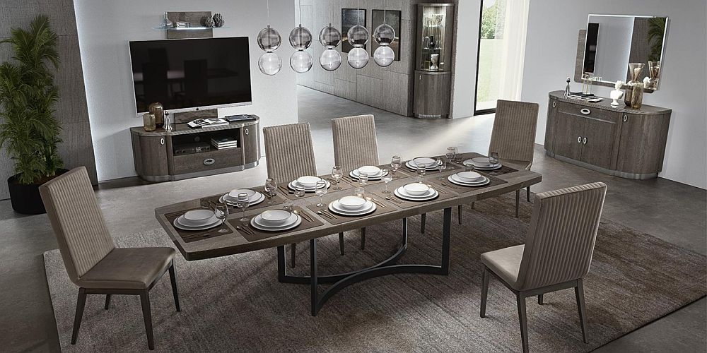 Product photograph of Camel Armonia Day Silver Birch Italian 200cm Dining Table With Flute Fabric Chair from Choice Furniture Superstore.
