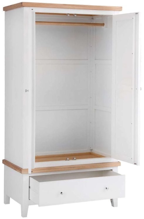 Product photograph of Aberdare Oak And Painted 2 Door 1 Drawer Combi Wardrobe from Choice Furniture Superstore.