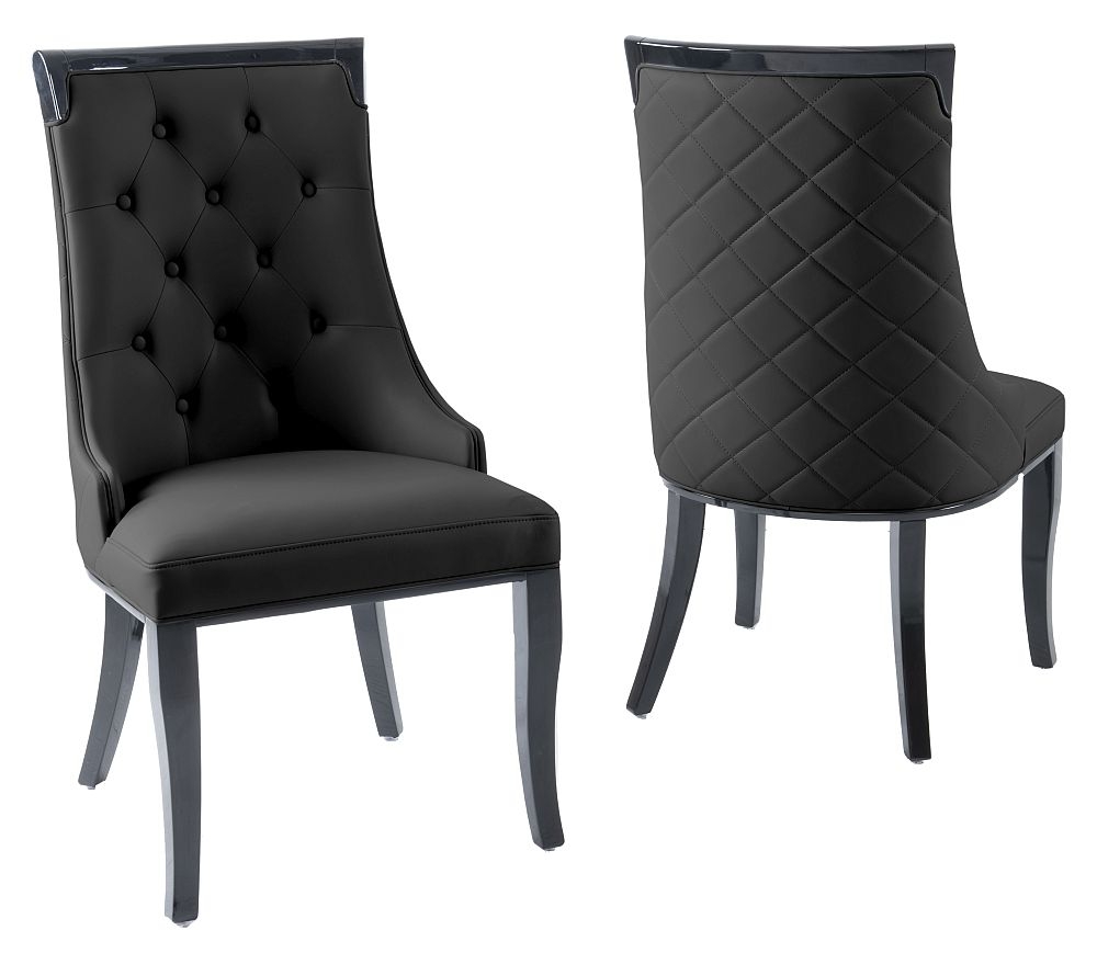 Product photograph of Carmela Black Dining Chair Leather - Faux Pu Tufted Scoop Back With Black Wooden Legs from Choice Furniture Superstore.