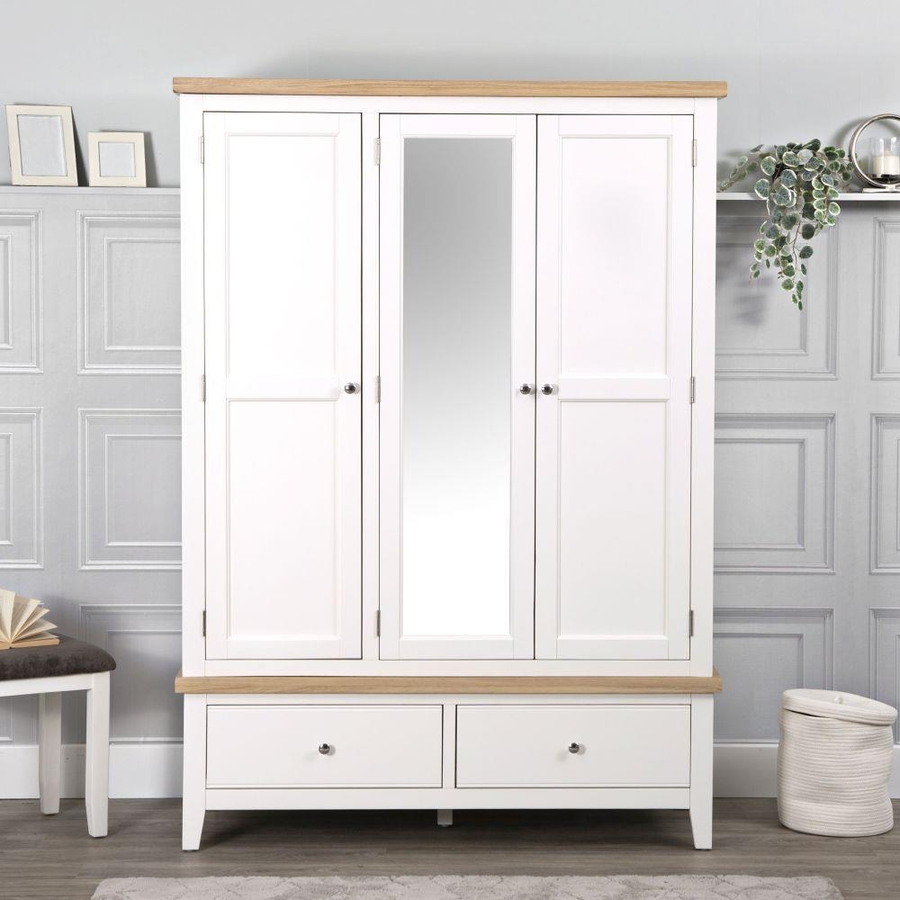 Product photograph of Aberdare Oak And Painted 3 Door 1 Mirror 2 Drawer Combi Wardrobe from Choice Furniture Superstore.