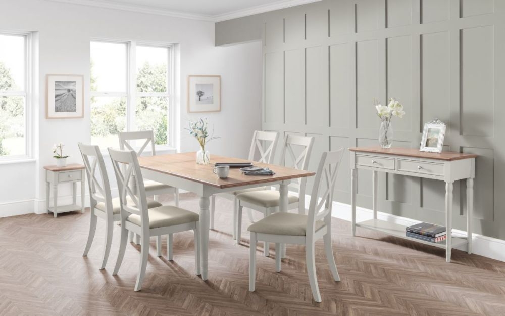 Product photograph of Provence Grey Lacquer 6 Seater Extending Dining Table from Choice Furniture Superstore.