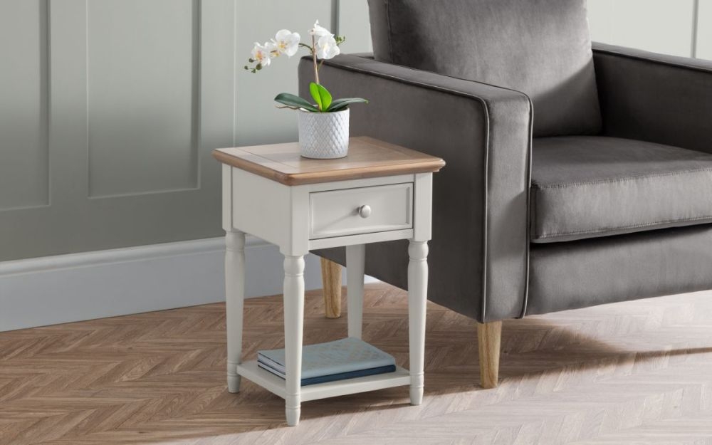 Product photograph of Provence Grey Lacquer 1 Drawer Lamp Table from Choice Furniture Superstore.