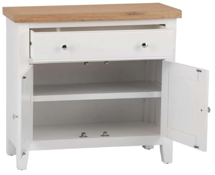 Product photograph of Aberdare Oak And White Painted 2 Door 1 Drawer Small Sideboard from Choice Furniture Superstore.