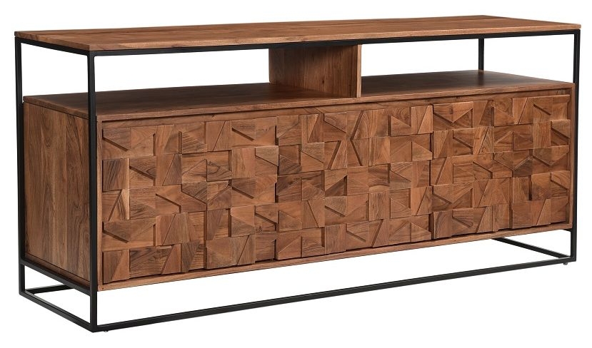Product photograph of Axis Carved Acacia Wood 3 Door Large Sideboard from Choice Furniture Superstore.