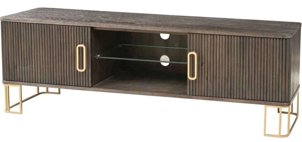Product photograph of Hawarden Brown Fluted Ribbed 2 Door Tv Unit from Choice Furniture Superstore.