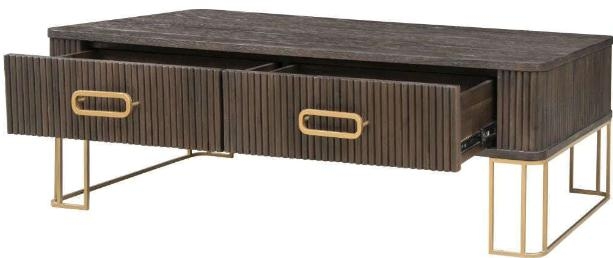 Product photograph of Hawarden Brown Fluted Ribbed 2 Drawer Coffee Table from Choice Furniture Superstore.