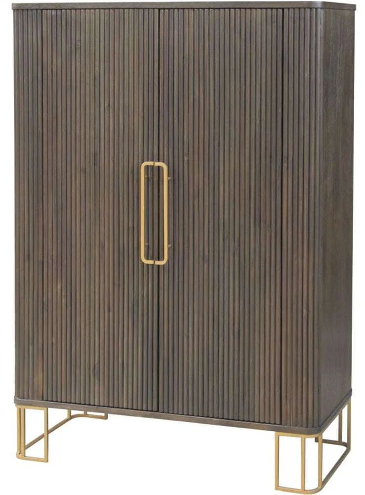 Product photograph of Hawarden Brown Fluted Ribbed 2 Door 1 Drawer Drink Cabinet from Choice Furniture Superstore.