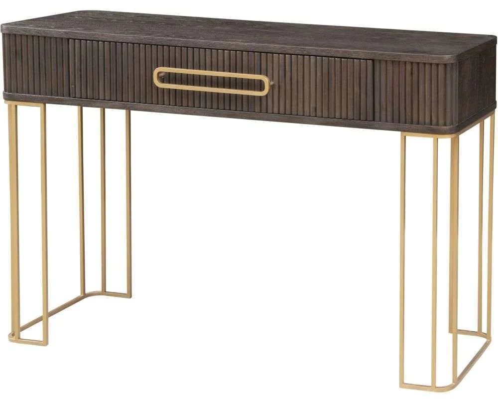 Product photograph of Hawarden Brown Fluted Ribbed 1 Drawer Console Table from Choice Furniture Superstore.