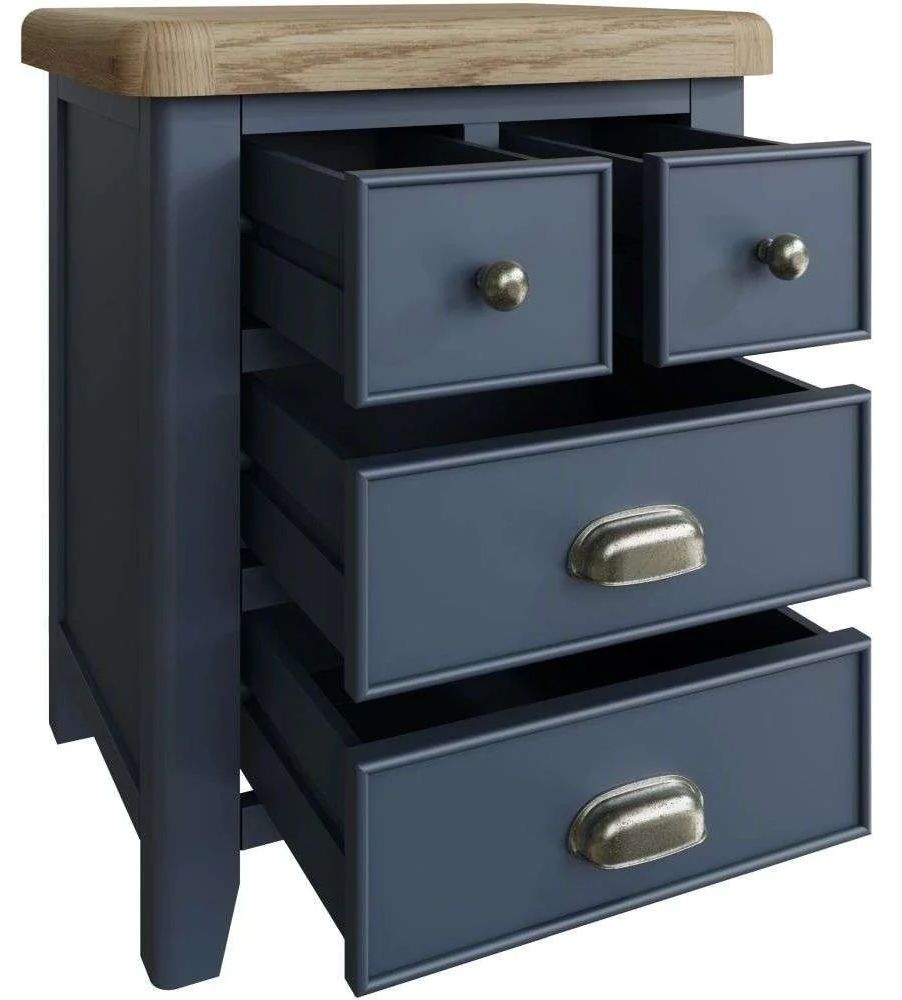 Product photograph of Ringwood Blue Painted 3 Drawer Extra Large Bedside Cabinet - Oak Top from Choice Furniture Superstore.